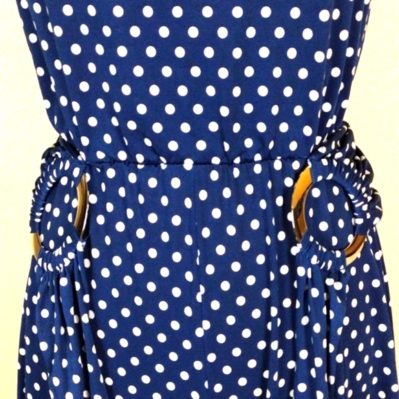 MSK Navy Blue and white polka dot jumpsuit with asymmetrical legs - Picture 3 of 14